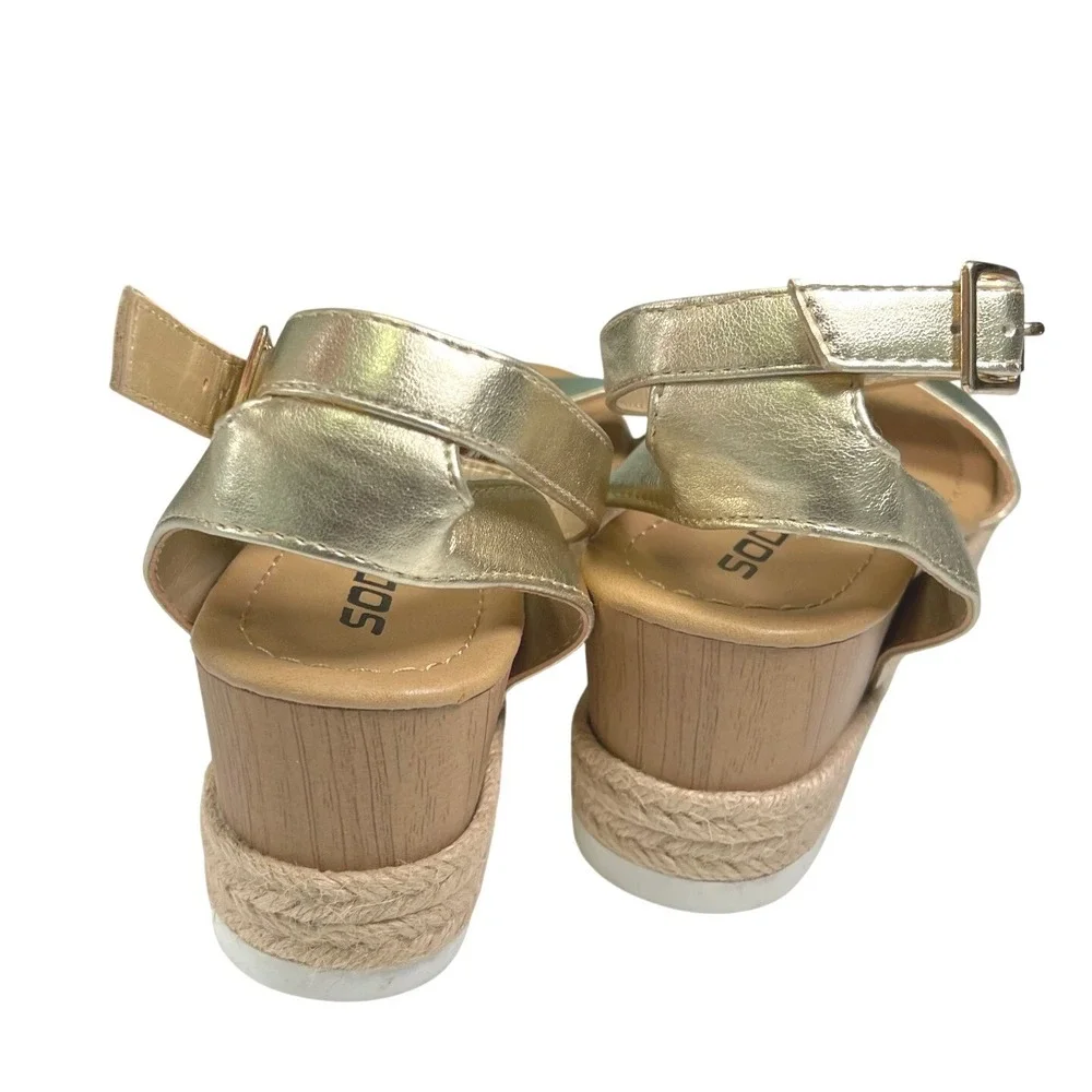 Soda 6 Gold Wedge Sandals Ankle Strap Espadrille Platform Boho Summer Glam